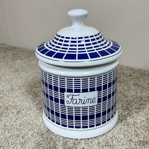 Williams Sonoma Farine Flour Ceramic Canister Jar White Blue Made In Portugal